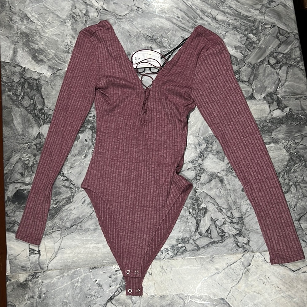 Berry Forever 21 Long Sleeve Bodysuit